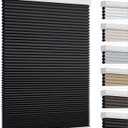 Changshade Cordless Cellular Shades, Blackout Room Darkening Black Out Honeycomb Blinds for Indoor Windows Bedroom, Pull Down Pleated Accordion Blind Easy Install, Shade Size 37" Wx64 H, Black