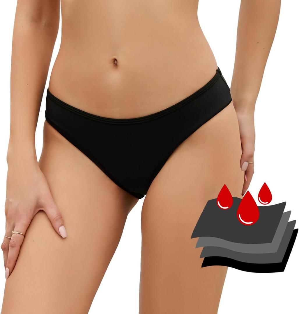 SherryDC Women's Period Swimwear Bikini Bottoms-Menstrual Leakproof Swimsuit Bottoms Briefs for Teen Girl (Black)