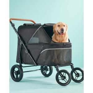 Zoosky Pet Stroller for Large Dogs up to 110lbs, Large Pet Stroller for Multiple Pets, All-Terrain with Adjustable Handle & Mesh Dual-Window, 1680D Waterproof Oxford Fiber