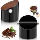 Espresso Knock Box with Walnut Lid for Coffee Grounds, Espresso Machine Accessory, Easy Disposal of Coffee Pucks, Removable Knock Bar(Black,Round)