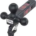 TOPTOW Trailer Hitch Tri-Ball Hitch with Hitch Balls & Beast Tow Hook Matte Black, Fits 2-inch Receiver
