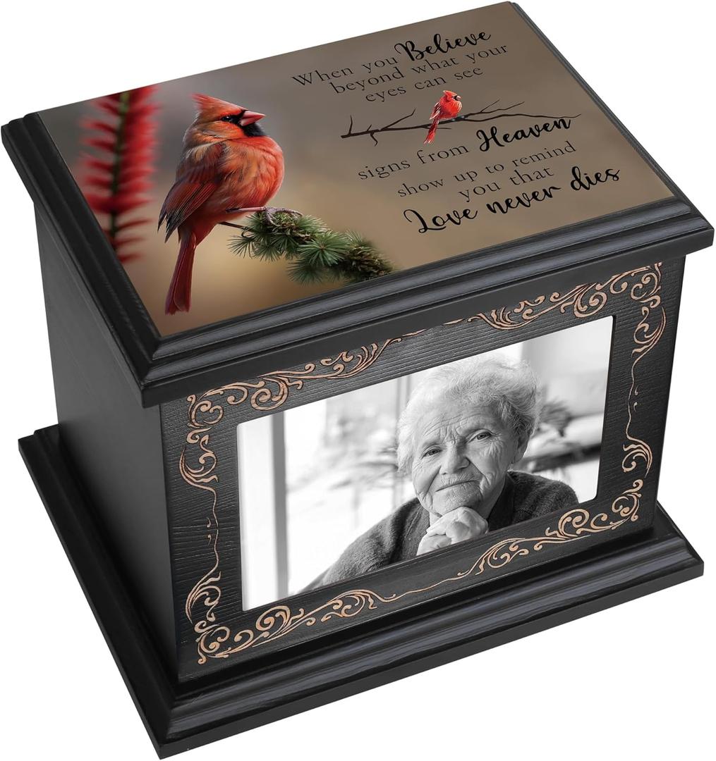 Cremation Urns for Human Ashes Adult Male or Female, Funeral Memorial Urns for Ashes with Photo Frame, Wooden Urns Box and Casket for Men Women, Burial Urn for Adults Up to 200 IBS