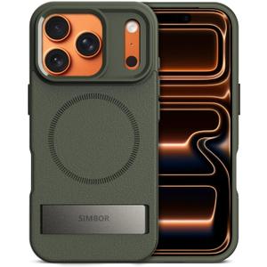 SIMBOR Magnetic for iPhone 17 Pro Case with Stand[Compatible with MagSafe] Slim Invisible Kickstand, Protective Anti-Fingerprint Phone Cove for iPhone 17 Pro Case 6.3", Green