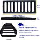 Cast Iron Drain Grate 20x8 in, B-Class 28100 lbs Heavy-Duty Driveway Channel Cover, Outdoor Trench Drainage Grate, Black Rectangle Metal Sewer Cover for Garage (True 19.7x7.9)