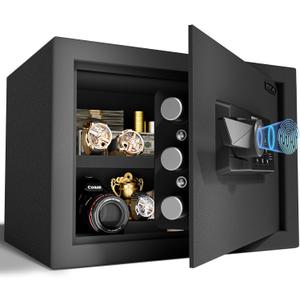 1.0 Cub Biometric Safe Box with Fireproof Bag, Quick-Access Fingerprint Safe with Keys, Digital Keyboard, Type-C Port, Dual Alarm System Safety Box for Home, Office, Hotel Use