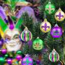 12 PCS Mardi Gras Ball Ornaments Glitter Purple Green Gold Ball Ornaments 2.36" Mardi Gras Shatterproof Hanging Ornaments for Mardi Gras Holiday New Orleans Party Decorations