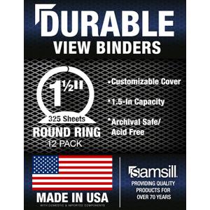 Samsill 12 Pack Durable 1.5 Inch 3 Ring Binders, Round Ring, Clear View Cover for Presentations, Black