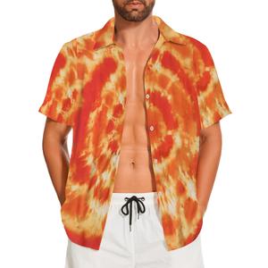 Demoking Mens Summer Shirts Vintage 70s 80s Hippie Hip Pop Hawaiian Casual Shirt Button Down Orange Tie Dye M (Orange, M)
