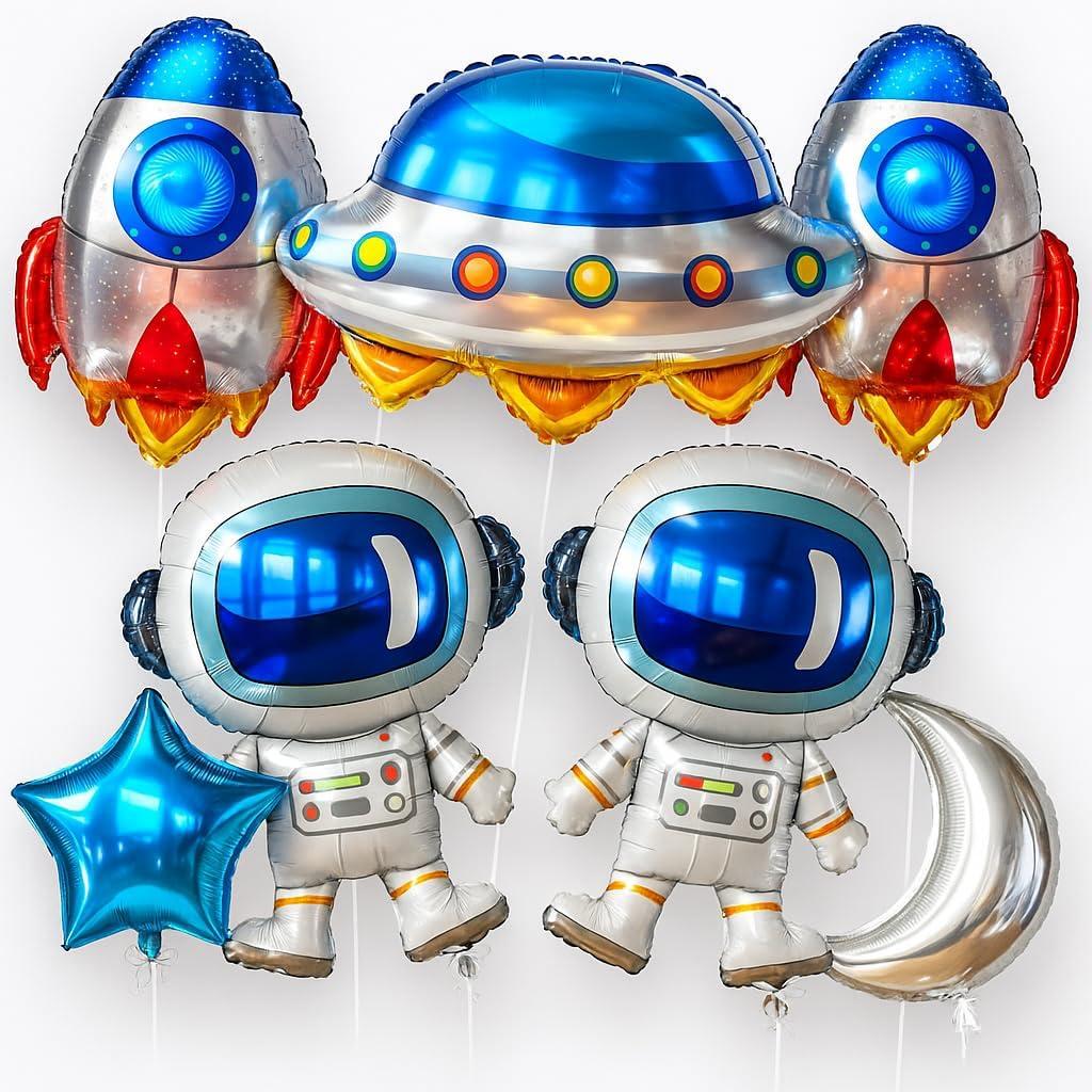 Katchon, Huge Space Birthday Decorations Set - 37 Inch, Pack of 7 | Rocket Balloons, Astronaut Balloons for Outer Space Themed Party Decorations, Astronaut Birthday Decorations | Galaxy Party Decor