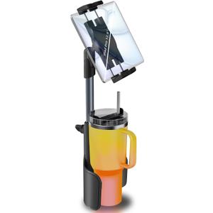 3 in 1 Tablet Holder for Car Bottle, 360Rotatable & Aluminum Telescopic Arm Sturdy Rod Cup Holder Tablet Mount for iPad Pro 12.9/11/10.5/9.7/Air/Mini 6/5/4, iPhone 17/16/Pro, 4.7-12.9" Tab & Phone