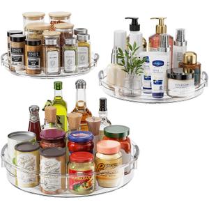 3 Pack Clear Lazy Susan Turntable Organizer for Cabinet, Table Top, Refrigerator, Kitchen Pantry Organizers and Storage, Spice Organizer, 12'', 10.6'', 9.25''