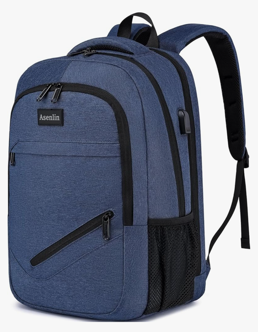 Asenlin Travel Laptop Backpack for Women & Men,Water Resistant Business Slim Sturdy Laptops Backpack with USB Charging Port,Fits 17.3 Inch Notebook College School Computer Bag-Blue