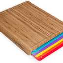 Cooler Kitchen Bamboo Wood Cutting Board Set with 6 Color Coded Flexible Plastic Chopping Mats with Food Icons, Wooden Cutting Boards for Kitchen, Wooden Chopping Board Non Toxic Dishwasher Safe, Toasted Caramel