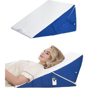 Wedge Pillow for Sleeping, 7-in-1 Adjustable Bed Wedge Pillow for Back/Leg Support, 10" & 12" Triangle Pillow Wedge Elevated Pillows for Sleeping with Handle and Washable Cover, Blue & White