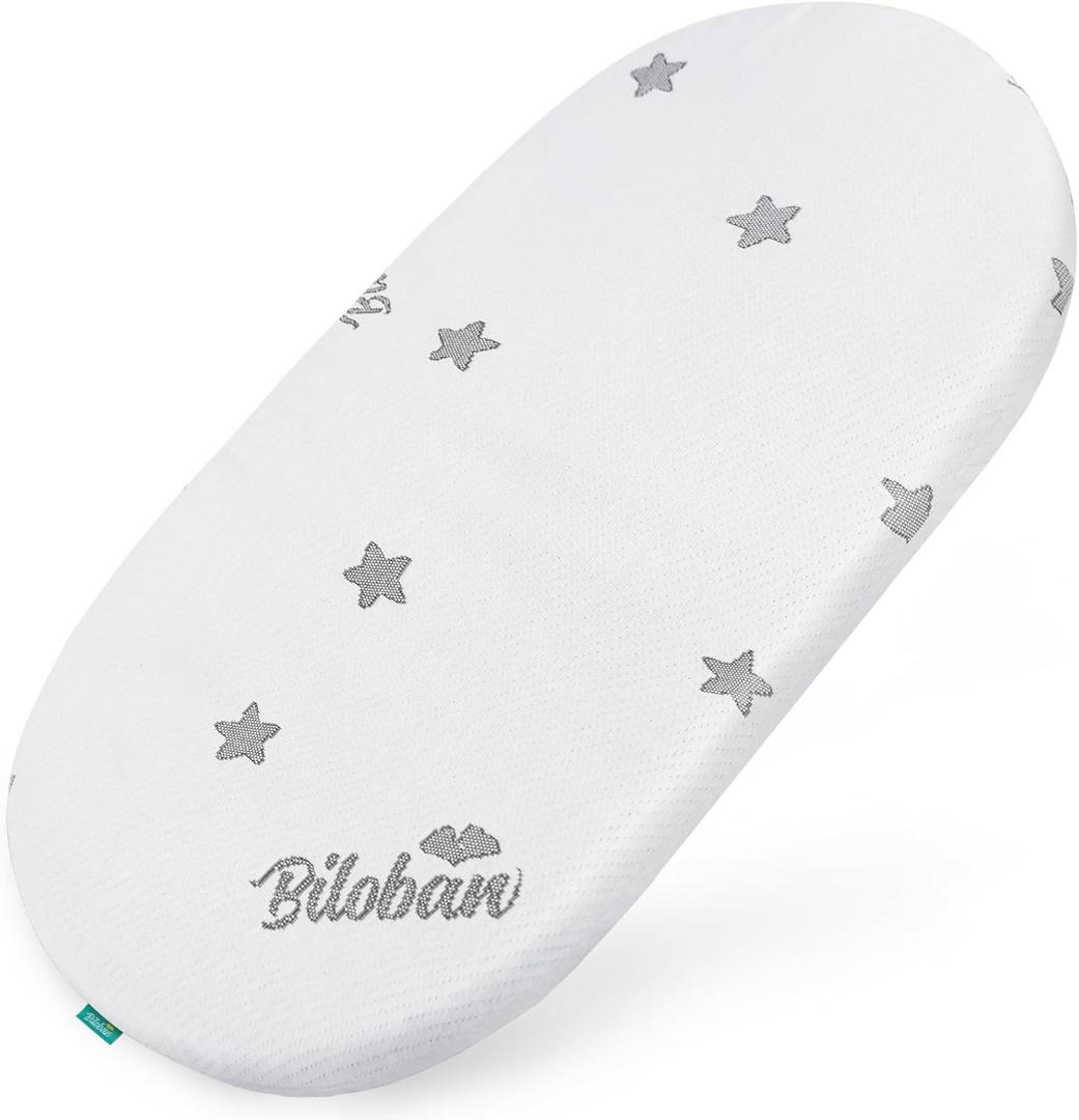 Bassinet Mattress Pad (17" x 29" x 0.8") Compatible with 4moms MamaRoo Sleep Bassinet, Waterproof Breathable Soft, Baby Foam with Removable Zippered Cover