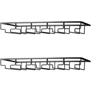 FOMANSH Wine Glass Rack - Under Cabinet Stemware Wine Glass Holder Glasses Storage Hanger 2 Pack Metal Organizer for Bar Kitchen 5 Rows Black