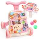 CUTE STONE 2-in-1 Baby Walker for Girls, Toddlers Learning Walker, Early Educational Push Walking Toys with Detachable Activity Center for Infants 12+ Months