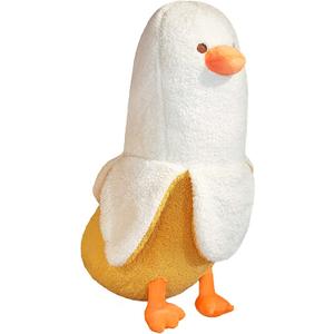 PEACH CAT Banana Duck Plush Toy Cute Plushie Hugging Plush Pillow Duck Stuffed Animal for Girls and Boys White 12"