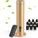 Waterless Diffuser, 1000 Sq.Ft Coverage, Essential Oil Diffuser with Tilt-Safe, Remote Control, Adjustable Mist Mode, Mood Lights Aromatherapy Diffuser for Home, Large Room, Office, Hotel, Gold