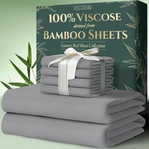 DECOLURE 100% Viscose Derived from Bamboo Sheets Cal King Size 6pcs - Ultra Soft & Luxuriously Cooling, 17" Deep Pocket, Double Stitching, Perfect for Hot Sleepers - King Bed Sheets (Midgrey)