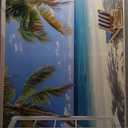 Bathroom Canvas Beach Wall Art Picture for Bathroom, Window Frame Style Canvas Tropical Wall Decor Ocean Palm Tree Prints, Blue Sea and White Sand Painting on Canvas for Bedroom Office Decor 24"x36"