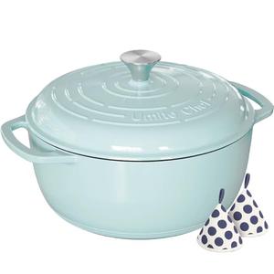 Umite Chef 6QT Enameled Cast Iron Dutch Oven with Lid, Versatile Heavy-Duty Cookware Pot for Baking Bread, Braising, Soups & Stews, Oven & Stovetop Safe with Heat Resistant Gloves（Blue）