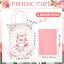 24 Pcs Tea Party Gift Bags with Tissue Paper Floral Teapot Goodie Treat Bags with Handles Tea Party Decorations for Wedding Baby Shower Birthday Favors Supplies, Pink and Green