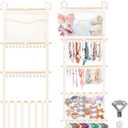 Munzong bow holder for girls hair bows 52x17 inch, Beige Hair Bow Clip Organizer for Baby Girls,Hair Accessories Storage Hanger for Toddler Kids Nursery Room Decor (17x52 inch(36 Hooks))