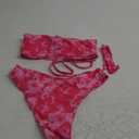 ZAFUL Knotted Bandeau Bikini for Women Strapless Swimsuits High Cut Bathing Suit Sexy Cheeky Tie Side Swimwears (Small, 0-rose Red Floral)