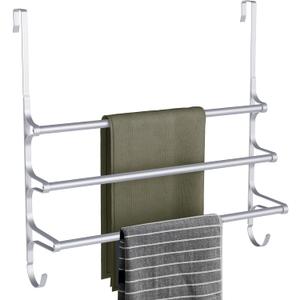 CANYAVE Over The Door Towel Rack, Extendable Triple Towel Storage Holder with Hooks, 24.02 Inches Towel Bar Hanger Towel Racks for Bathroom (Silver)