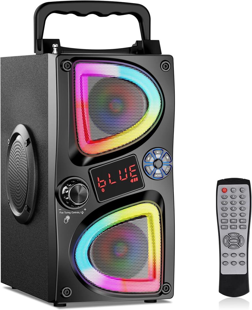Bluetooth Speaker, 60W(Peak) Wireless Portable Small Home Party Speakers with Double Subwoofer Deep Bass, Radio, Lights, 80dB Loud Stereo Sound Boombox for Outdoor Camping Gifts
