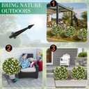 25" Artificial Boxwood Topiary Ball Trees with Daisy Flowers, Set of 2 UV Resistant No Fade Outdoor Faux Plants with Ground Spike, Fake Shrubs for Garden, Patio, Porch, Yard, Indoor Decor