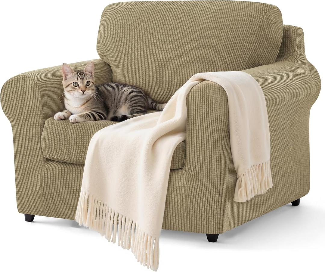 SUBRTEX 3 Pieces Stretch Sofa Slipcover Sets Couch Cover Sets Backrest Cushion Covers Furniture Protector Collection Set for Oversize Sofa Loveseat Chair Slip Covers(Small, New Kahki)