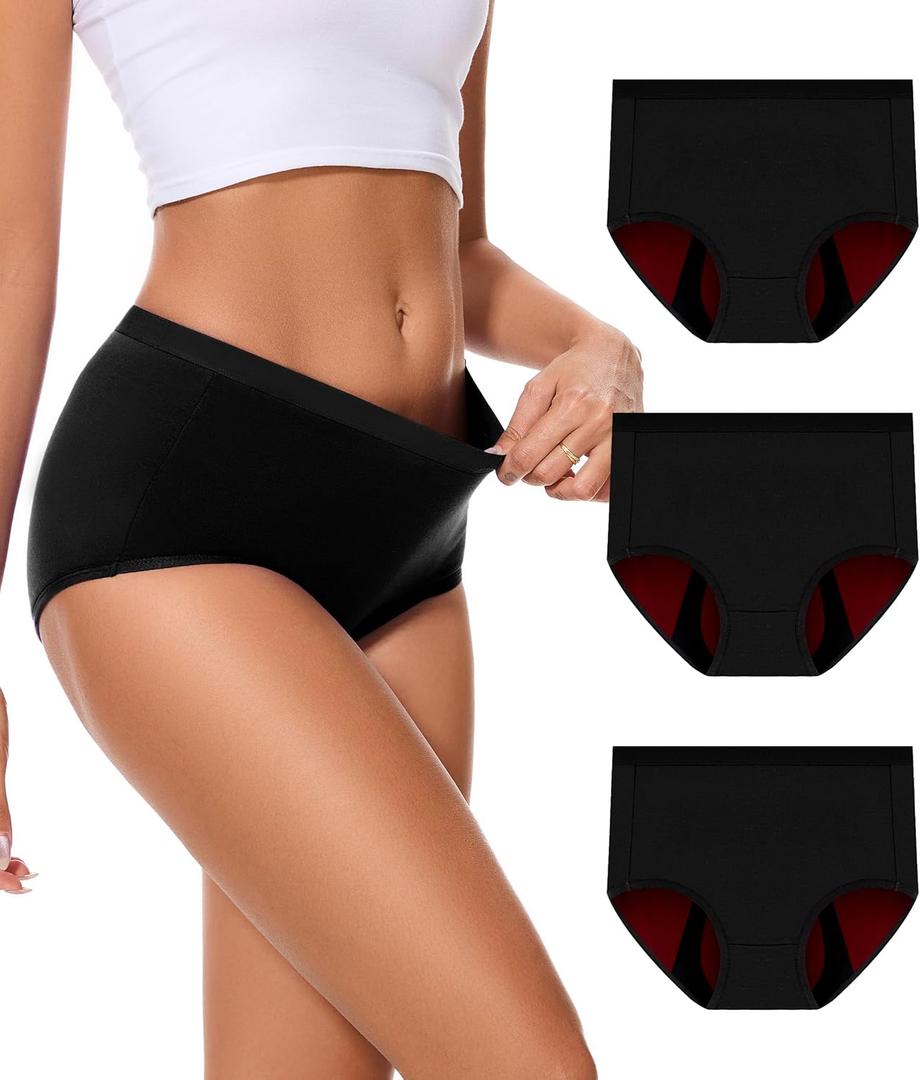 Incontinence Underwear for Women 100ml Heavy Flow Leak Proof Panties High Waisted Cotton Period Washable 3 Pack Black, Large