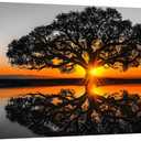 iKNOW FOTO Black and White Oak Tree Canvas Wall Art - 20x40'' Natural Landscape Sunset Reflections, Gallery Wrapped Tree Painting for Living Room Home Decor, Ready to Hang Wall Dcor