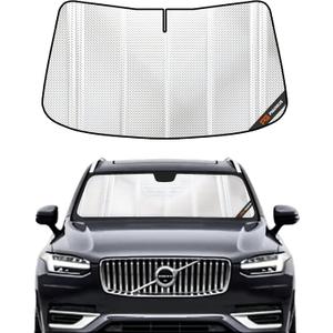 Windshield Sun Shade for Volvo XC90 2016-2026. Full Coverage Rearview Mirror Shade for Ultimate Protection (Shiny Silver (Upgrade))