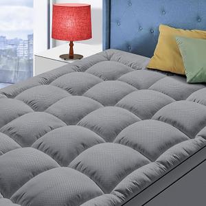 Full Size Mattress Topper for Back Pain, Cooling Extra Thick Mattress Pad Cover with 8-21 inch Deep Pocket, Plush Pillow Top Mattress Topper Overfilled with Down Alternative, Full Size, Black