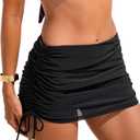 CUPSHE Women's Swimsuit Bikini Bottom Swim Skirt Mesh Side Ruching Drawstring Full Coverage Medium