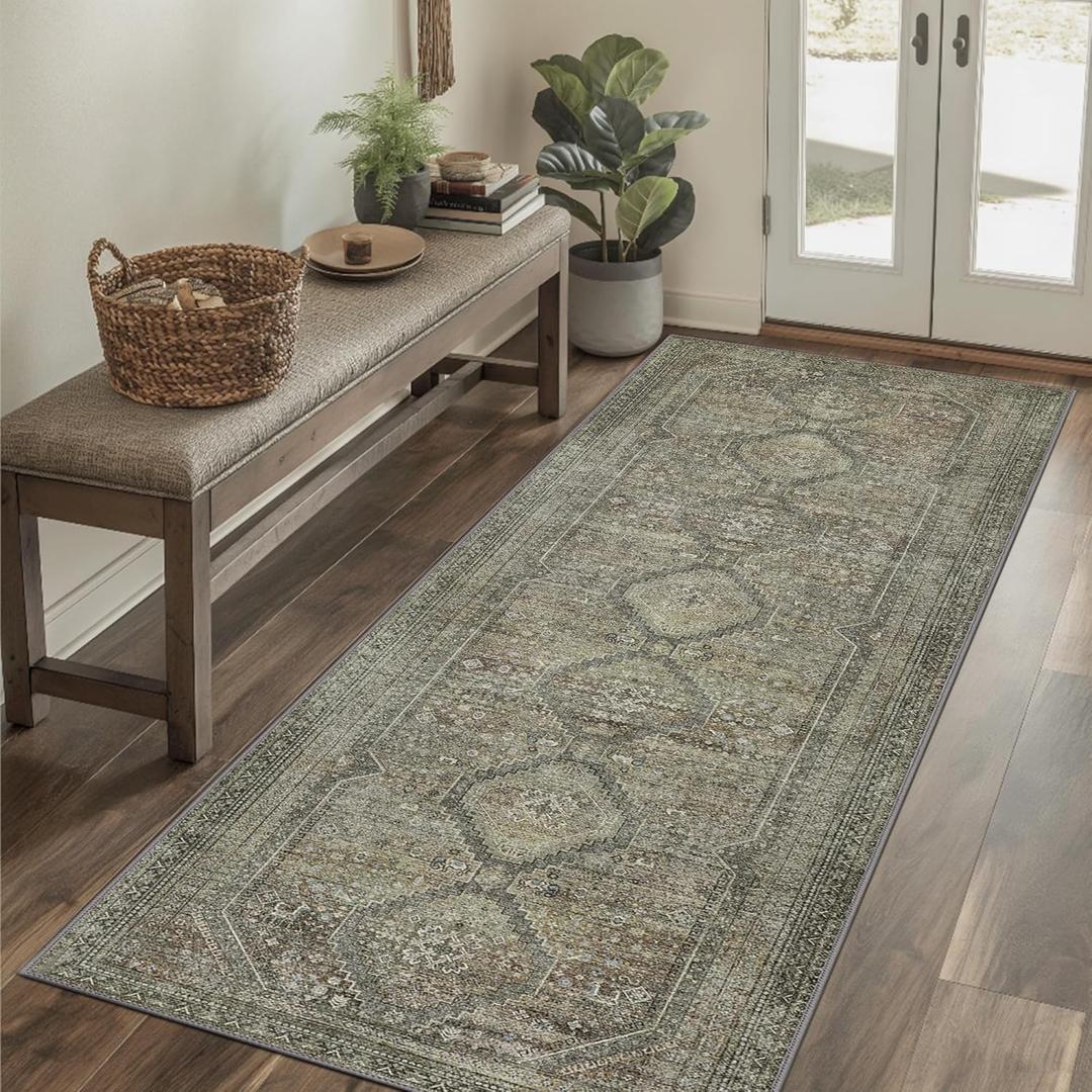 GENIMO Runner Rugs 2x12 Non Slip Hallway Runner Rug, Machine Washable Low Pile Carpet for Living Room, Entryway, Bedroom, Kitchen and Laundry Room, Passage, Sage