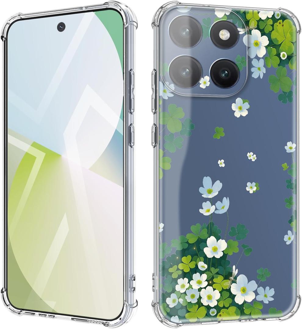 for Moto g 2026 Case 5G G Play 2025 Flowers and Marble Slim Anti-Drop Shockproof Protective Soft Shockproof Motorola Clear Phone Protective Covers 6.7 Inch (Green Clover)