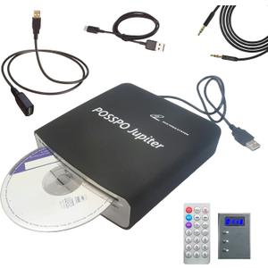 POSSPO Jupiter USB CD Player for Car Auto, Portable External CD DVD Player, USB Plug & Play (No Decoder Needed), AUX Uses Decoder for Louder Clearer Sound, AntiSkip, Seamless Track Playback, Resume