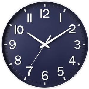 HZDHCLH Wall Clocks Battery Operated,Wall Clock Navy Blue,8 inch Wall Clock Silent Non Ticking Modern 3D Numbers for Kitchen Bedroom Living Room Office Classroom Decor