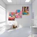 Framed Funky Bathroom Animal Wall Art set of 3, Tiger Leopard Zebra in Bathtub pictures Wall Decor, Pink Kitsch Aesthetic Animal Eclectic Posters Print Artwork for Restroom Bathroom (L12''W16'', Canvas)