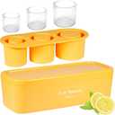 BPA-Free Ice Cube Tray for Tumbler Cup 30Oz-40Oz, 3 Pcs Silicone Cylinder Ice Mold with Lid and Bin for Freezer, Easy Fill and Release Ice Maker for Cold Drinks, Coffee, Cocktails, Juice (Yellow)