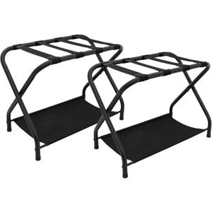2 Pack Luggage Rack with Storage Shelf, Steel Folding Suitcase Stand, Black Luggage Stand for Indoor Bedroom, Living Room and Outdoor Camping, 27.5 x 14.2 x 20.7 Inches, Holds up to 100 lb
