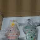 MorningRo 2 Pcs 6.5" Ceramic Christmas Tree Mantel Stocking Holder with LED, 3D Lighted Ceramic Christmas Tree Stocking Holder Hook Xmas Decorations for Fireplace Mantel Table (Pink and Light Green)