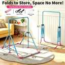 Gymnastics Bar for Kids Ages 3+, Foldable Gymnastic Kip Bar with Mat, Swing & Rings, 5 Adjustable Heights 35-51 in, Stable A-Frame Horizontal Bar, 51*43*17