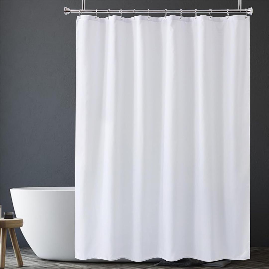 Amazer Extra Long White Shower Curtain Liner Washable, 72 x 84 Inches, Fabric Shower Liner with 2 Bottom Stones, Waterproof 2-in-1 Shower Curtain and Liner, 12 Grommet Holes, Hotel Quality, White