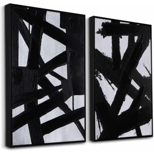 Zessonic Black And White Abstract Wall Art - Black Painting Stroke Graffiti Artwork for Living Room, Bedroom, Office Decor,16" x 24" x 2 (16" x 24" x 2 Panels Framed)
