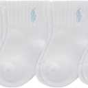 Polo Ralph Lauren Babys Classic Sport Ankle Socks, 6 Pair Pack, Soft Stretchy Yarn & Stay Up Top (18-24 Months, White Soft Blue Pony)
